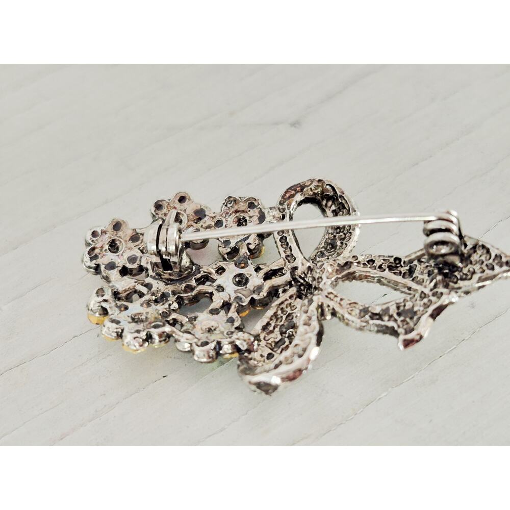 Vintage Multi-color Rhinestone Floral Bouquet Pin Brooch - Picture 3 of 4